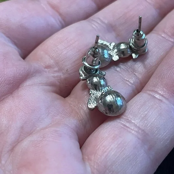 VTG Y2K Christmas Snowman Rhinestone Silver Tone Metal Stud Post Earrings - Picture 5 of 5